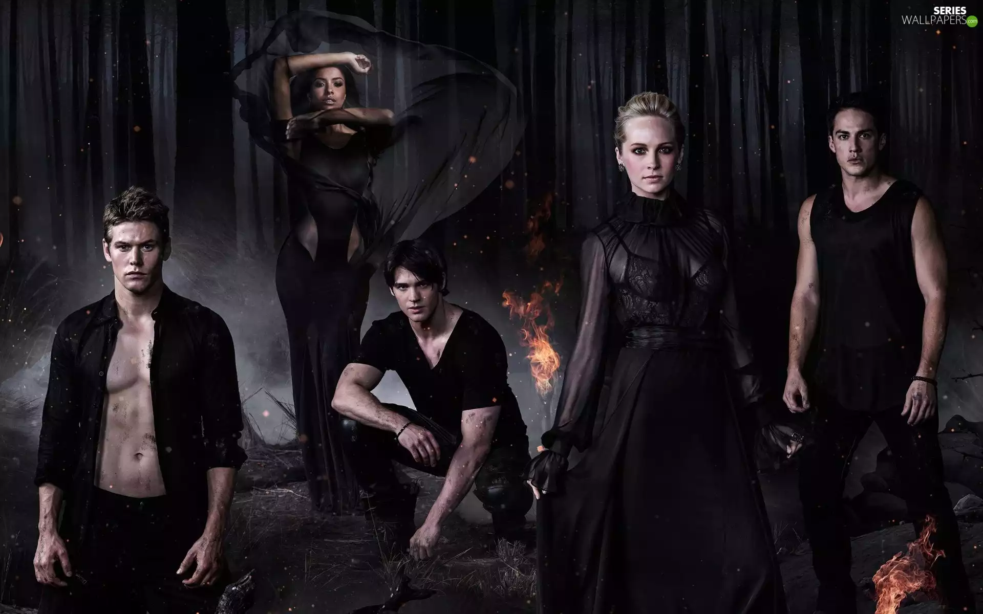 The Vampire Diaries, The Vampire Diaries, Steven R McQueen, Candice Accola, forest, Heroes, Night, Big Fire, Michael Trevino