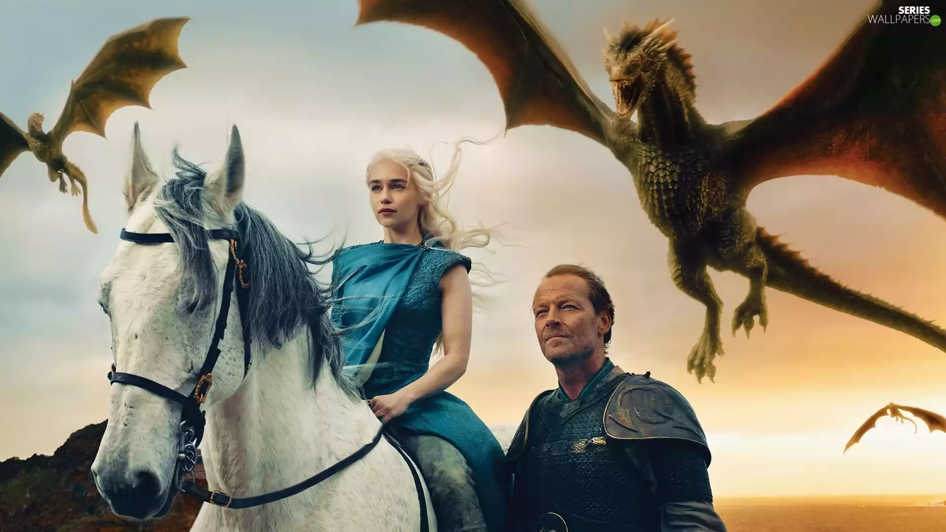 Game of Thrones, movie, Game Of Thrones, Dragons, Iain Glen, Ser Jorah Mormont, Emilia Clarke, Daenerys, Horse